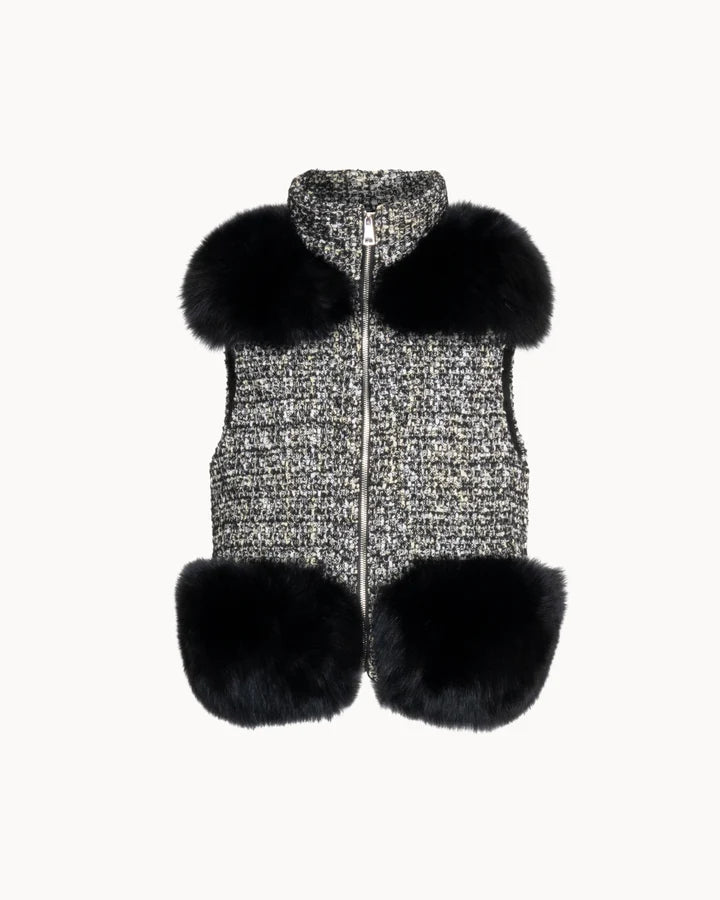 Cropped Wool Coat with Fox Fur Collar